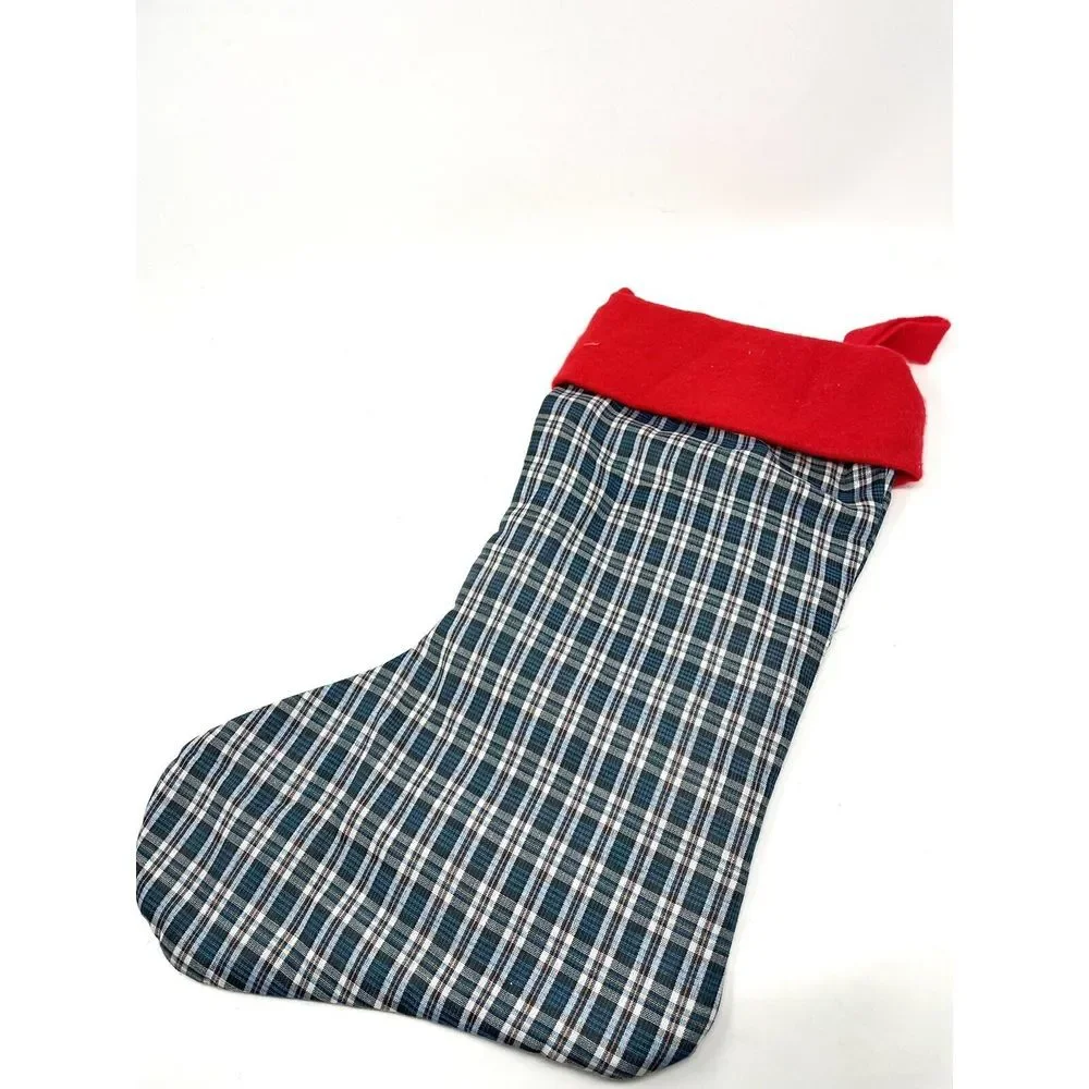 Christmas Stocking Handmade Holiday Red & Green And Teddy Bear Vintage‎